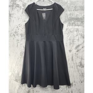 NEW CITY CHIC Dress Womens S/16 Black Chevron V-Neck Cap Sleeve Fit and Flare